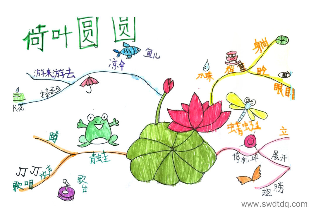 一年级语文课文《荷叶圆圆》课文梳理思维导图-第2张