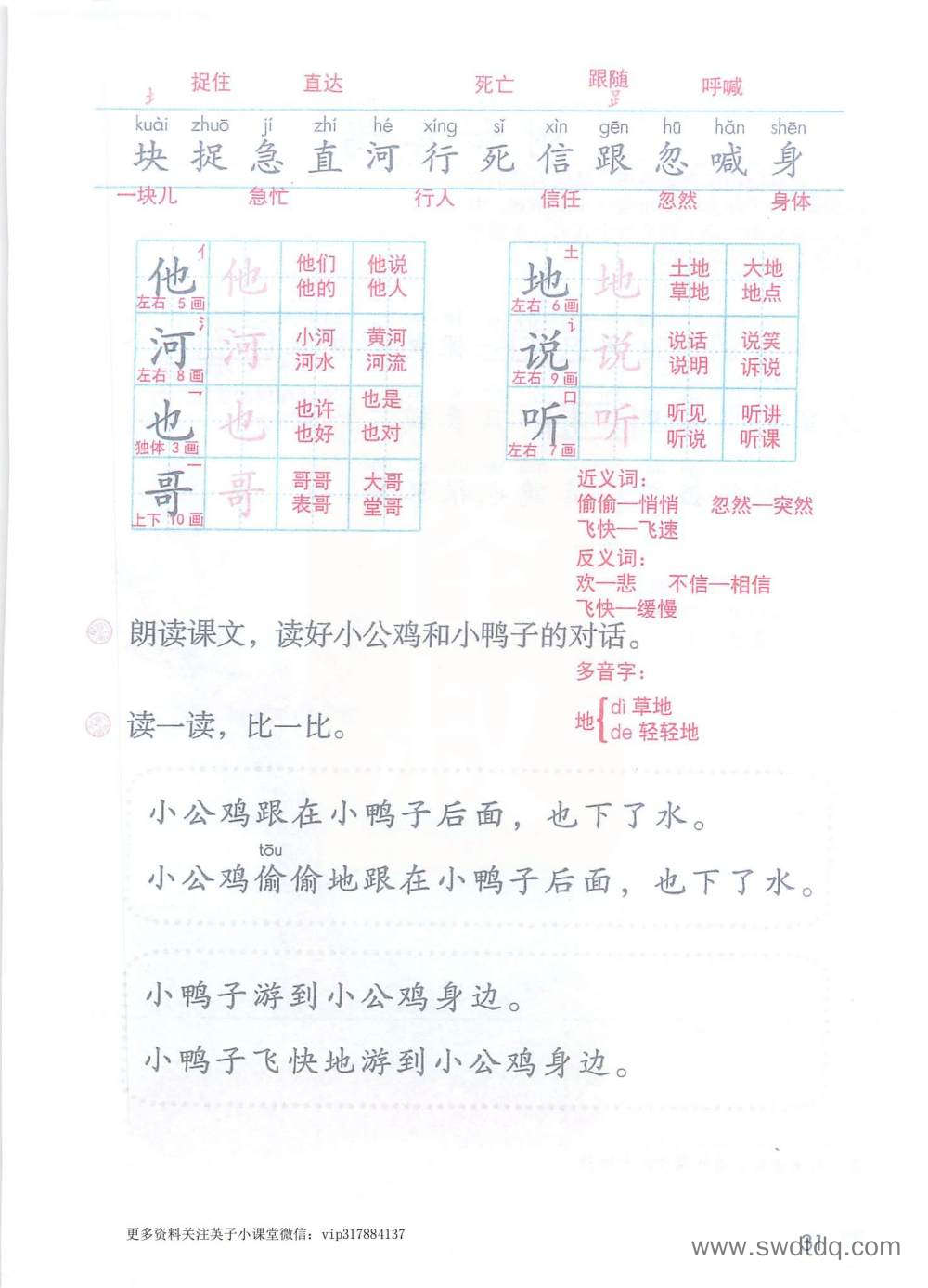 《小公鸡和小鸭子》课堂笔记