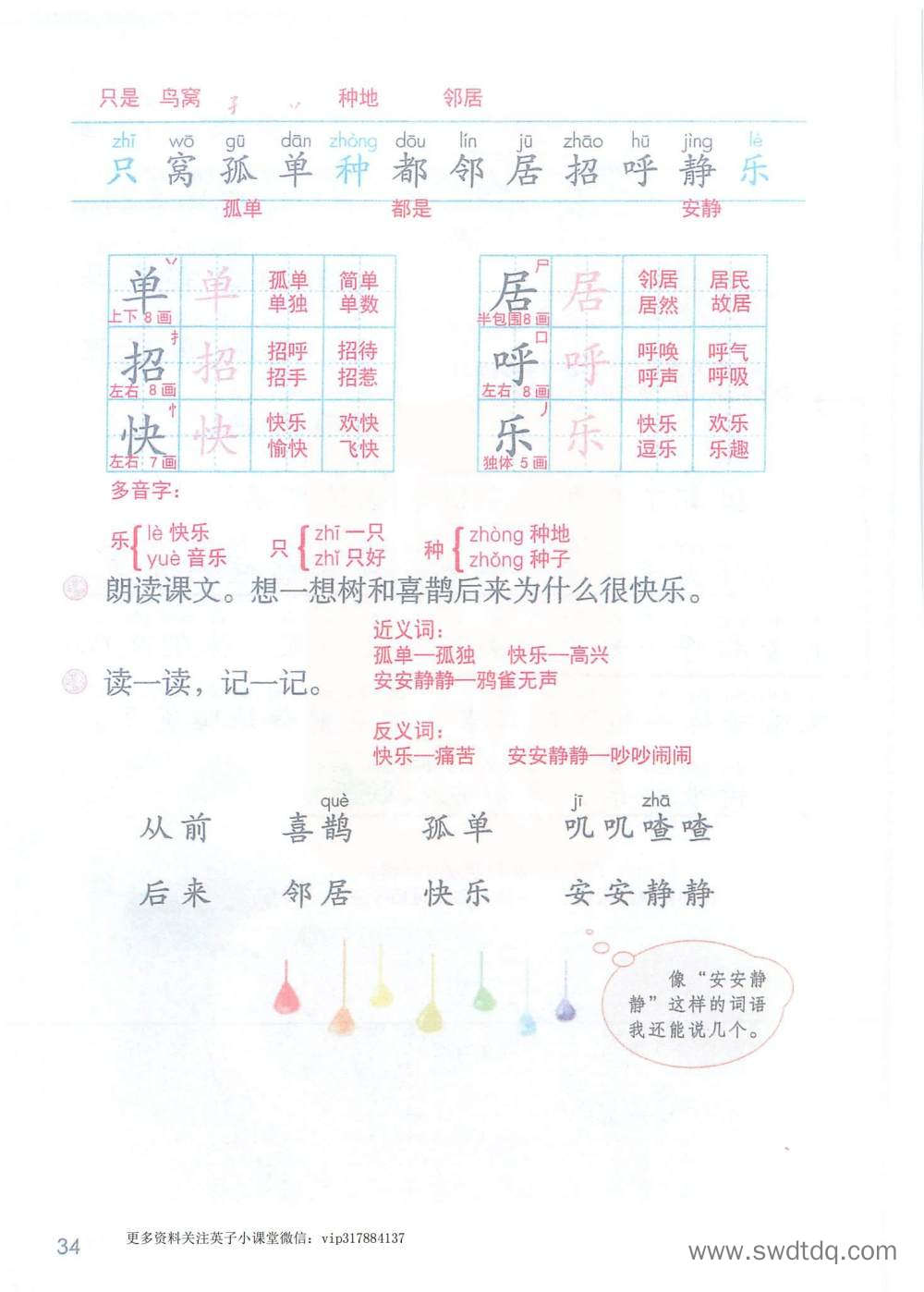 《树和喜鹊》课堂笔记