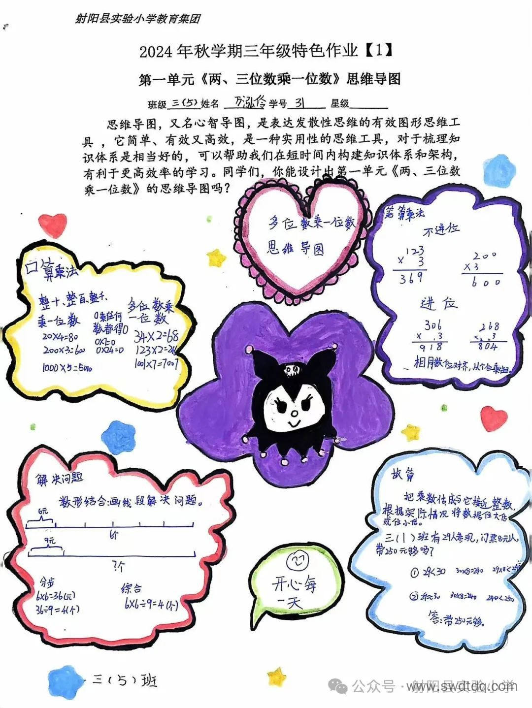 三年级上册数学《多位数乘一位数》思维导图-第3张