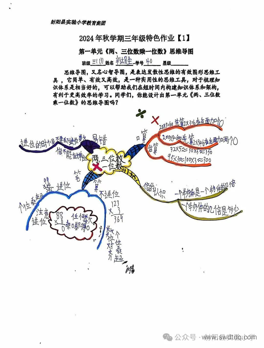 三下数学《两三位数乘一位数》特色作业思维导图-第7张