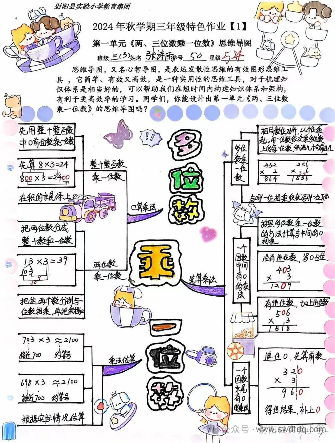 三年级上册数学《多位数乘一位数》思维导图-第2张