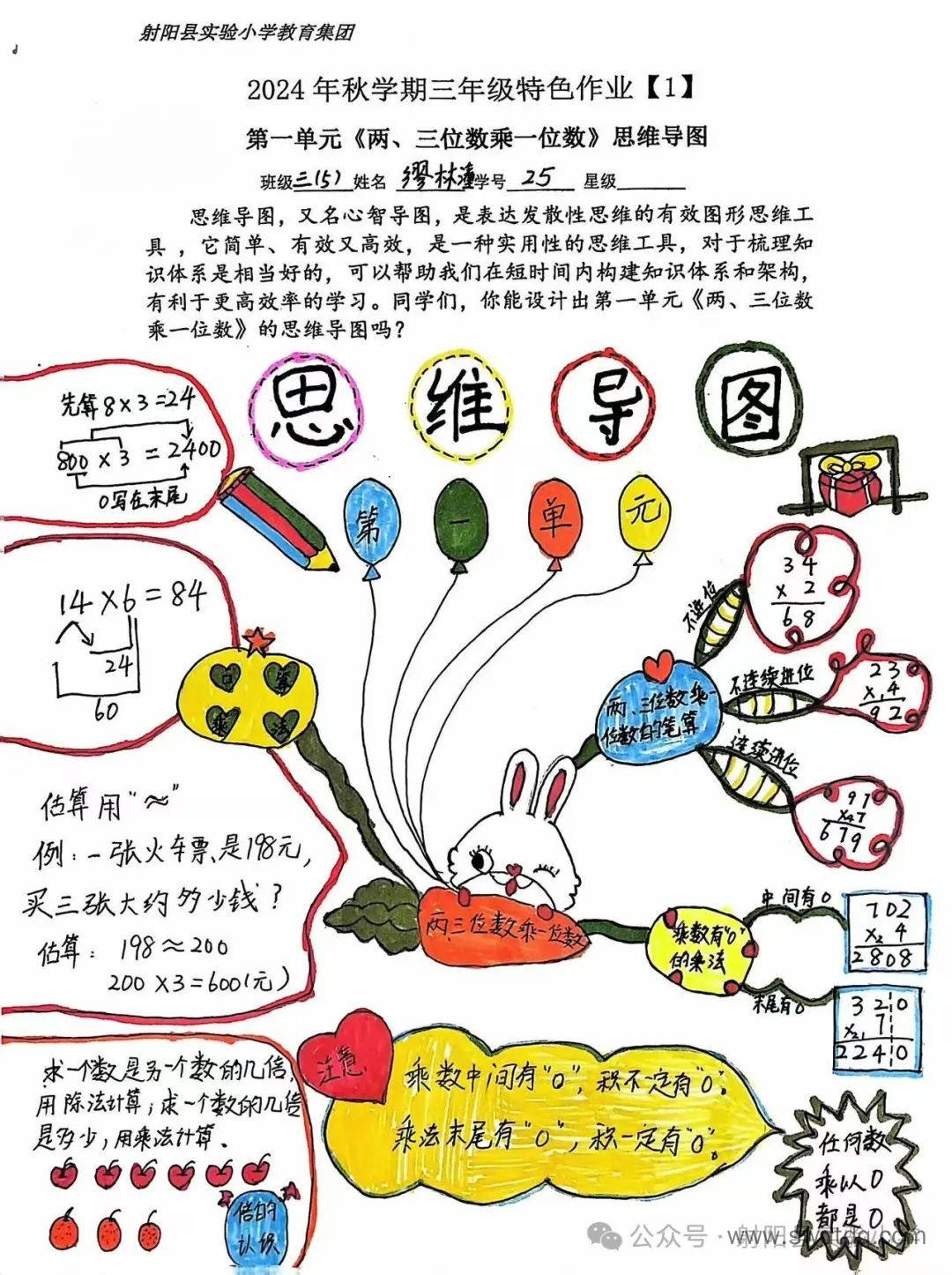 三年级上册数学《多位数乘一位数》思维导图-第4张