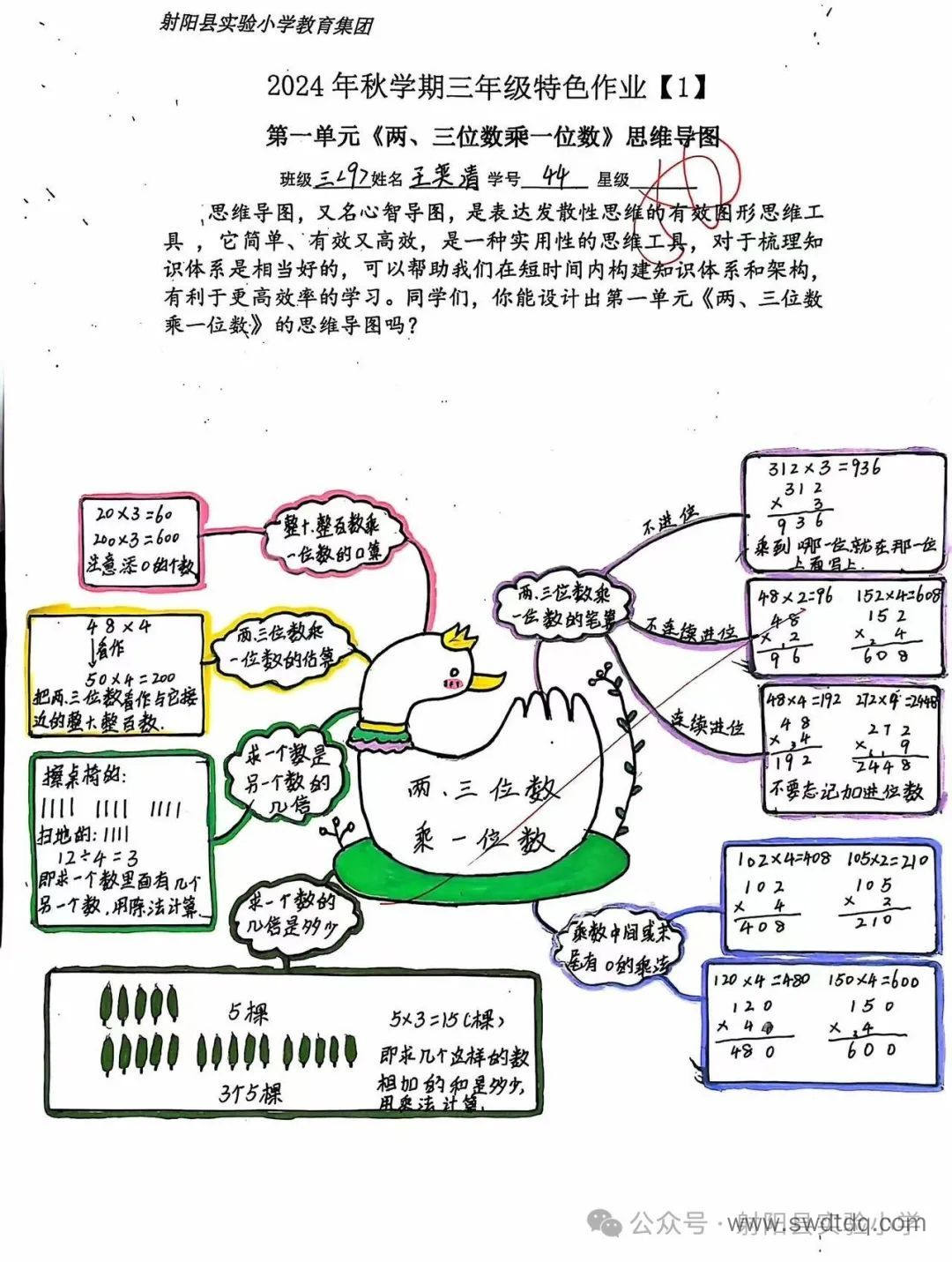 三上数学第一单元《两三位数乘一位数》思维导图-第6张